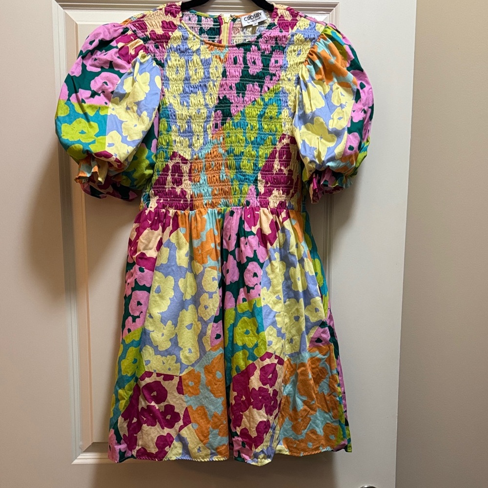 CROSBY by Mollie Burch dress with smocked chest and puff sleeves.